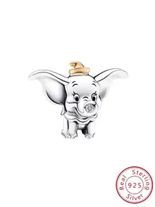S925 Sterling Silver Cute Dumbo Design Pendant, Artificial Zircon Decor Charm, Fashionable Jewelry Accessories for Women & Girls, Charm Necklace