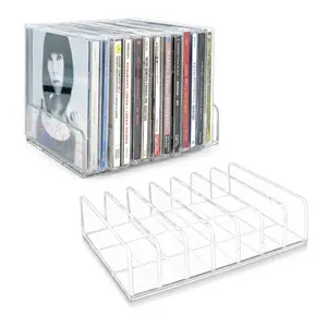 2 Pcs Clear Acrylic CD Holder, DVD/CD Display Rack & CD Storage Box & Vinyl Record Storage Stand Holds up to 14 Standard CD Cases for Media Shelf Storage and Organization