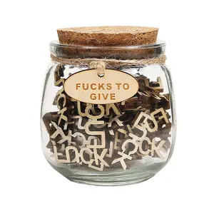Jar of Fucks Gift Fucks to Give, 100 PCs Wooden Cutout Letter Piece Bad Mood Vent Spoof Bag of Fucks DIY Craft Birthday, Anniversary, Holiday, Encouragement Gifts