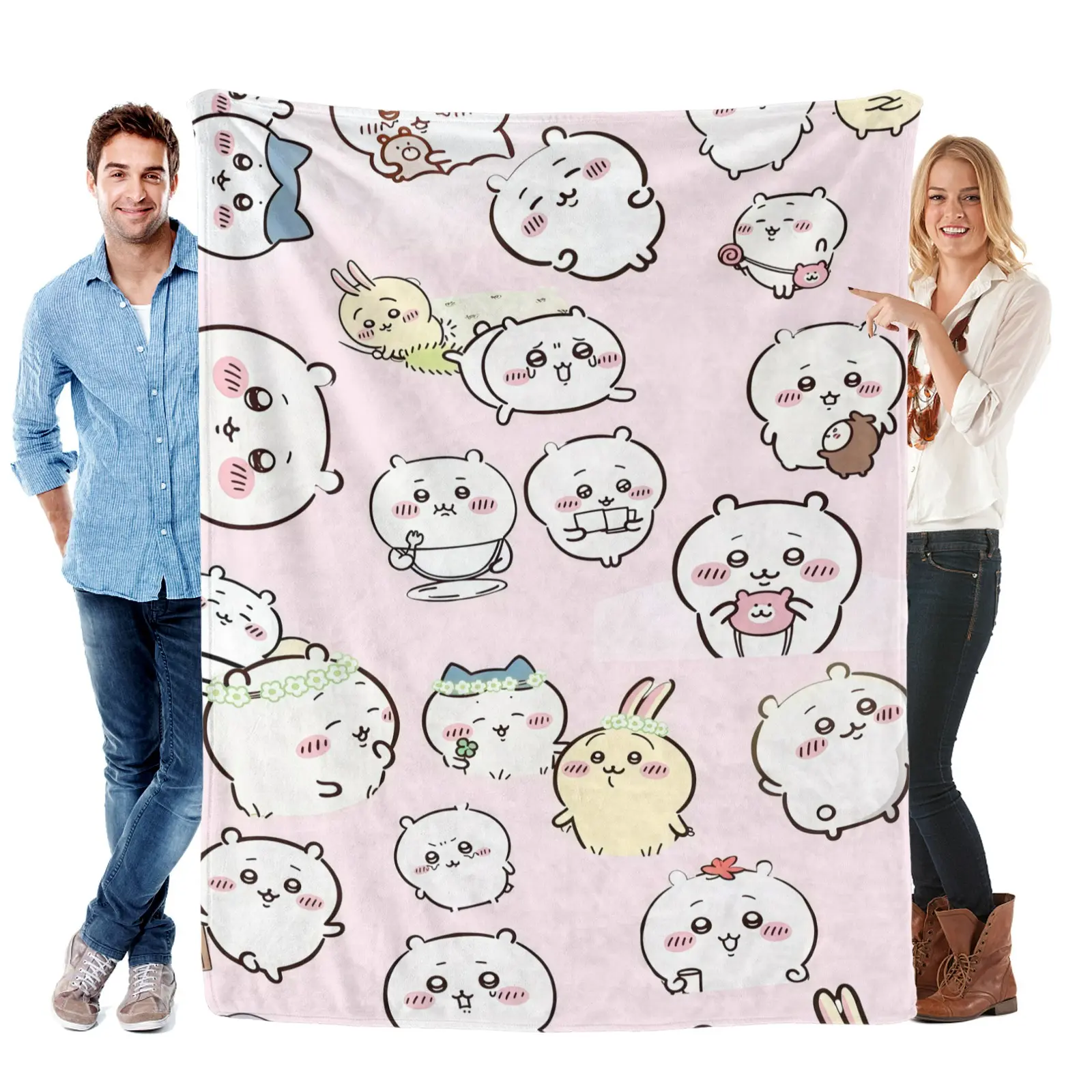 Cute Cartoon Character Print Fleece Blanket Soft Cozy Throw Blanket for Sofa Bed Bedroom Kawaii Pink Anime Pattern Throw Blanket Lightweight Flannel Blanket for Girls Bedroom Decor Soft Plush Cute Character Printed Blanket Warm Cozy Bed Couch Travel Nap