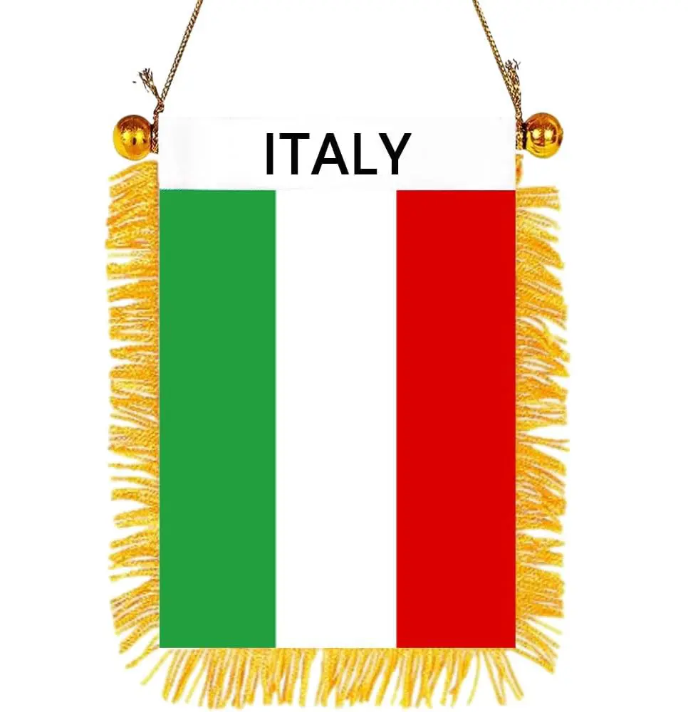 2 Pack-Italy Fringy Window Hanging Flag - Small Mini Italian Flag Banner for Car Rearview Mirror Décor - Fringed -Italian Hanging Flag with Suction Cup & Fringy-4x6 ''