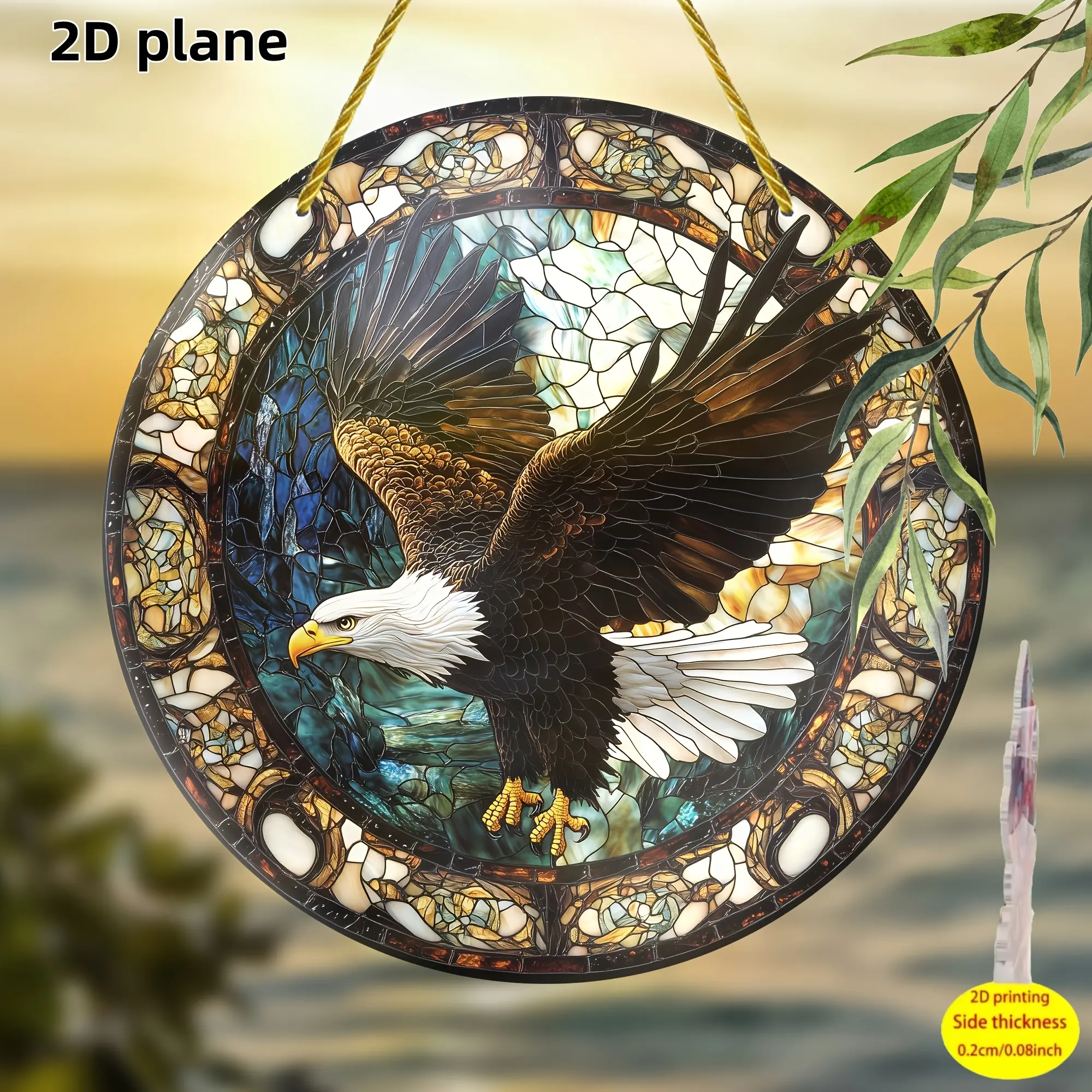 2D Flat - A Two-Dimensional Flat, 8-Inch Colorful Glass Ornament Featuring an Eagle - a Vibrant Animal-Themed Decoration That Serves As a Sun Catcher. Perfect for Any Season, This High-Quality Art Piece Can Enhance Both Indoor And Outdoor Spaces,Smart