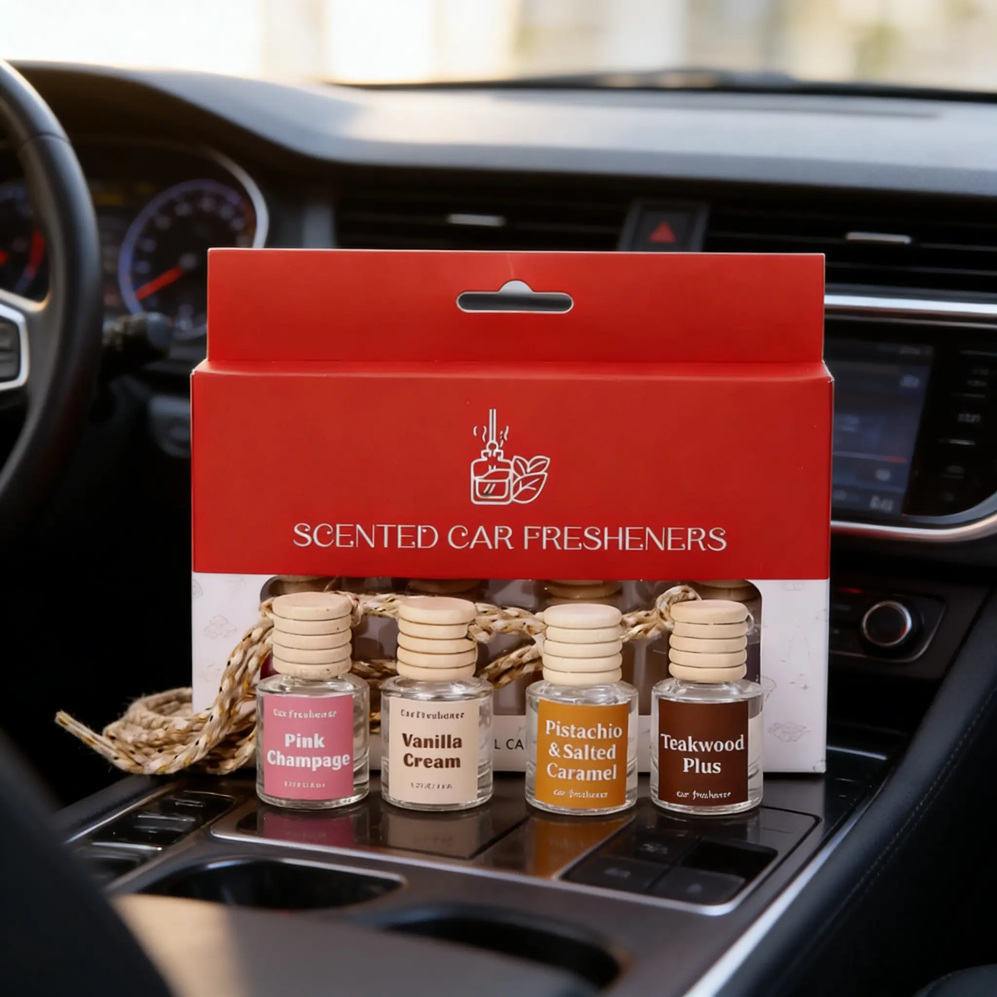 Hanging Car Air Freshener, Fragrance Oil Diffuser with Essential Oils, Long-Lasting Aromatherapy Scents, 4 Pack Car Fragrance Set for Automobiles