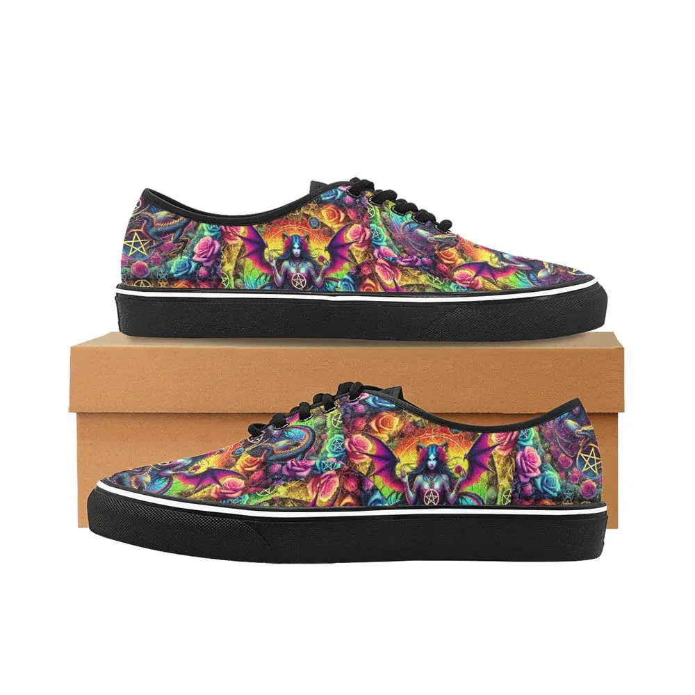 Trendy and Trippy Women's  Everyday Classic Rainbow Witch Gothic Occult Canvas Low Top Sneakers Print 3