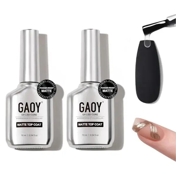 GAOY 2 Pcs Matte Gel Top Coat for Gel Nail , 16ml Powder-Resist Matte Finish for Detail Chrome Isolation Powder Painting Long Lasting UV Light Cure Nail Art DIY