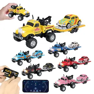 1:64 Scale Remote Control Car with Trailer, Remote Control Truck, Adjustable Arm, Indoor Outdoor Mini RC Vehicle, Perfect Gift for Kids Aged 6+, Holiday Present Choice