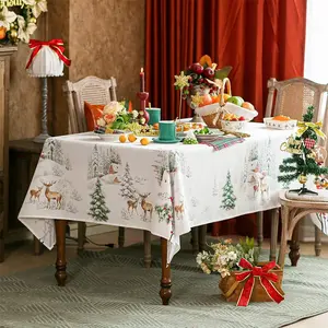 1 Pc Christmas Rectangular Tablecloth, Christmas Elk Tablecloth, Washable Easy To Care For, Suitable For Decorating Christmas Decorations for New Year Parties And Dinners