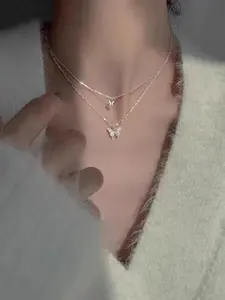The new flash diamond double-layer butterfly pendant collarbone chain, niche design light luxury necklace, suitable for daily wear, party activities, birthday gifts, Valentine's Day, Mother's Day and other holiday gifts, Jewelry Gifts