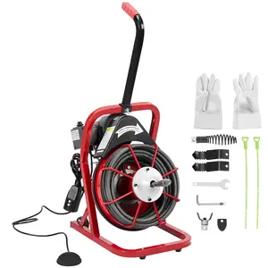 Drain Cleaner Machine 50 FT x 3/8" – 370W Electric Drain Auger for 1" to 4" Pipes, Portable Auto Feed, 4 Cutters & Gloves Included – For Sinks, Toilets, Floor Drains