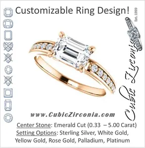 Cubic Zirconia Engagement Ring- The Sashalle (Customizable Cathedral-Raised Emerald Cut Design with Tapered Pavé Band)