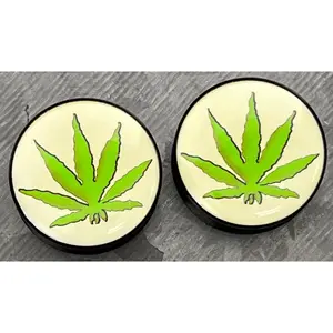 PAIR of Unique Pot Leaf / Marijuana Logo Double Flare Acrylic Saddle Plugs - Gauges 8g (3mm) thru 1&3/16" (30mm)