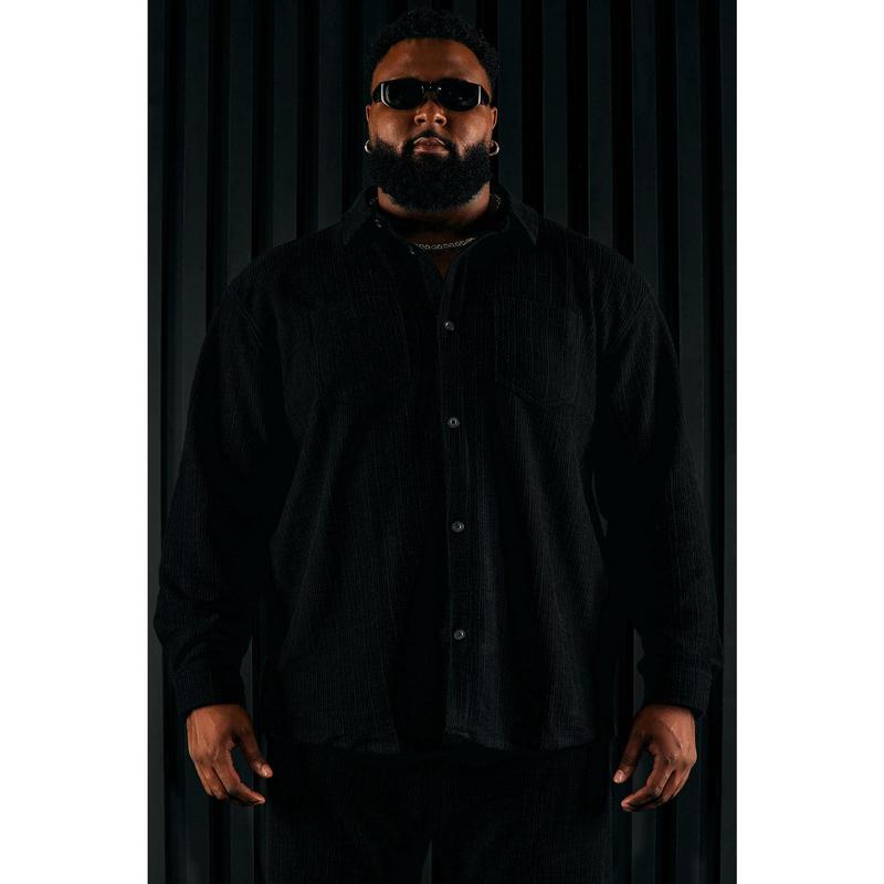 Dean Textured Long Sleeve Button Up Shirt - Black