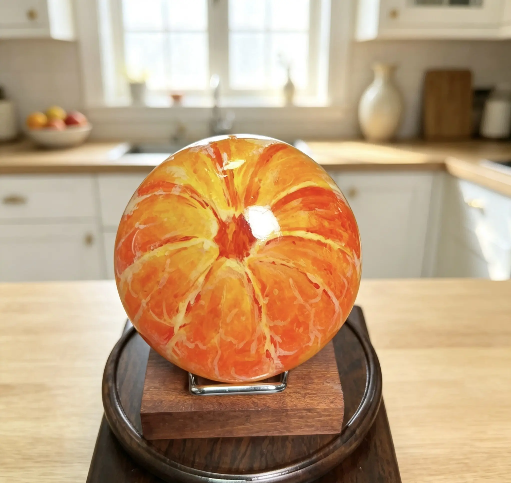 Hand Painted Orange Stone Decor, Realistic Fruit Stone Ornament, Rustic Home Tabletop Decorations