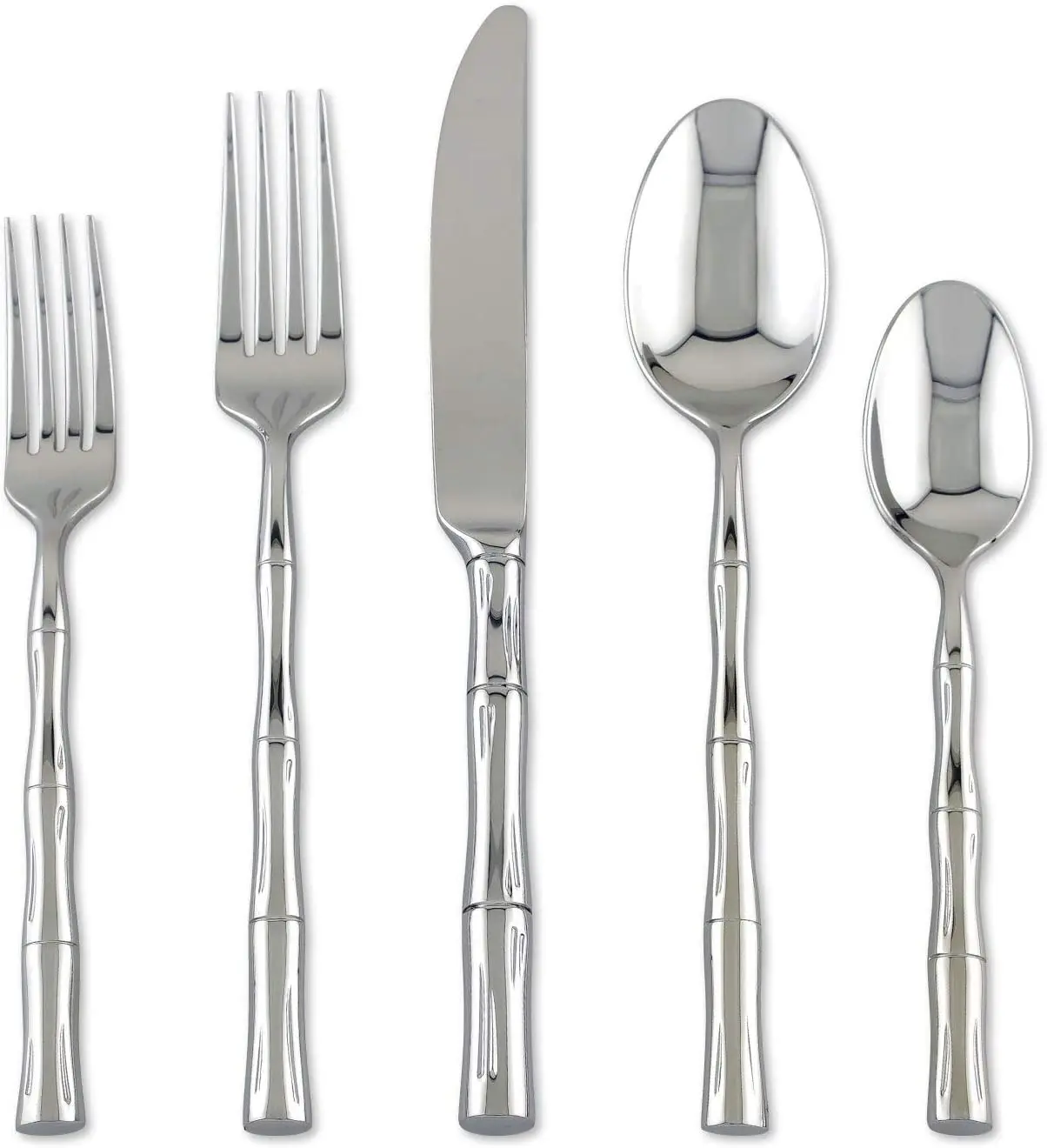 45-Piece Bamboo Shaped Flatware Set, 18/8 Stainless Steel Silverware Cutlery Set, Service for 8 with Serving Set, Mirror Polished, Dishwasher Safe (Bamboo)