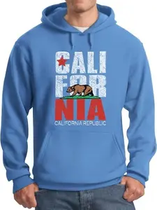 Tstars Men's California Republic Hoodie Blue with Distressed Cali Bear Design and California Republic Text