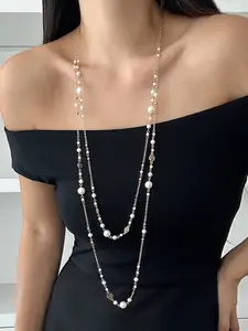 Elegant Pearl & Rhinestone Layered Necklace Set, Dainty Layering Jewelry, Minimalist Luxury Design, Perfect Match for Sweaters & Tees, Fashion Jewelry Party