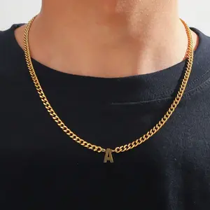 Fashion Men's 26 Letter Necklace Hip-hop Trend Stainless Steel Gold Plated Non Fading Accessories