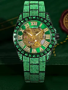 A men's new hip hop party style elegant Roman diamond studded hollow tourbillon fully automatic analog mechanical Stainless Steel Watch Mechanical Movement