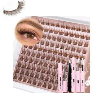 Dark Brown Lash Clusters Kit, Gently Fluffy Natural Individual Lashes, Complete DIY Lash Extensions Kit with Lash Bond and Seal, Remover & Precision Tweezers