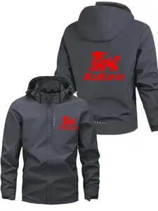 Men's Fashionable Kukirin Logo Jacket, Casual Hooded Design, Zipper Pockets, Polyester Material, Spring & Fall Wear, Loose Fit