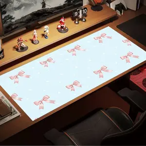 Durable Large Anti-Slip Rubber Mouse Pad, Light Blue Bow Polka Dot, Gaming Office Home Multi-Functional Keyboard Mat, Perfect Holiday Gift