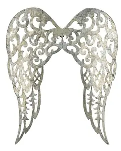 17.75" Filigree Acid Washed Galvanized Angel Wings