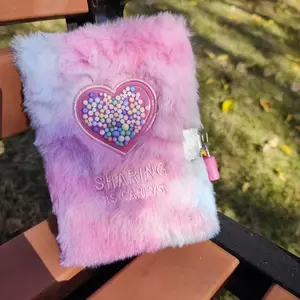 Fuzzy Heart Beaded Lock Clasp Notebook Journal, Plush Privacy Diary, Mini Travel Log, Vintage Soft Tone, Winter Theme, Valentine's Day Gift