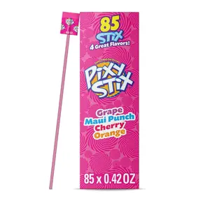 Wonka Pixy Stix, Sour Straws , Grape, Maui Punch, Cherry, and Orange, Sweet and Tart Candy Powder, 85 ct , 35.7 Ounce