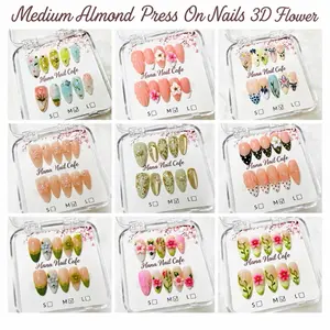 Medium Almond Press On Nails 3D Flower | Collection 1