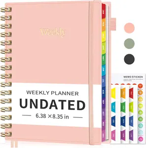 Undated Planner, Weekly and Monthly Calendar, 53 Weeks and 12 Months, A5 (6.38" x 8.35"), 100GSM Thick Paper, PVC Cover, Monthly Tabs, Note Pages, Start Anytime,