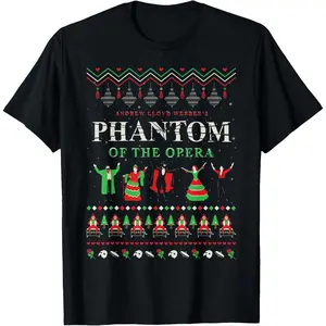 Official 'Phantom of the Opera' Christmas T-Shirt, 100% Cotton, Single Side Printed, Black Short Sleeve T-shirt, 1 pc, Christmas Halloween Thanksgiving Gift