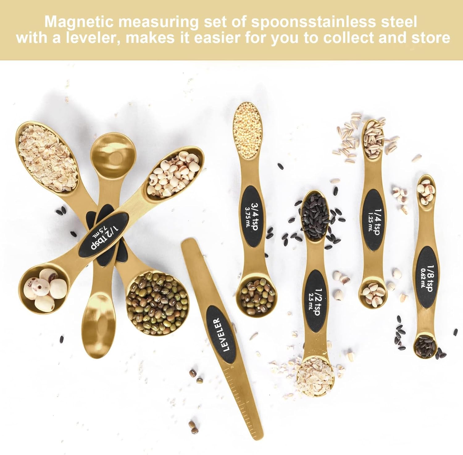 Magnetic Measuring Spoons Set Stainless Steel with Leveler, Stackable Metal Tablespoon Measure Spoon for Baking, Measuring Cups and Spoon Set Kitchen Gadgets Apartment Essentials Fits Magnetic Measuring Spoons Set Stainless Steel with Leveler, Stackable Metal Tablespoon Measure Spoon for Baking, Measuring Cups and Spoon Set Kitchen Gadgets Apartment Essentials Fits