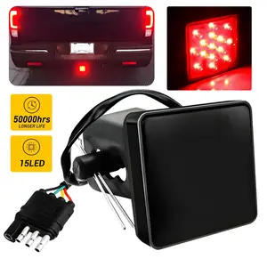 Dazone 15 LED Brake Light Trailer Hitch Cover Super Bright Brake Driving Lamp for 2" Towing Hitch Receiver Universal Brake Tail Light for Towing Truck Pickup SUV Car Accessories