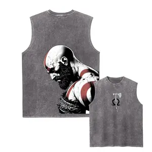 kratos Unisex Summer outfits men streetwear 80s 90s graphic tees cotton Game Washed tank tops men gifts