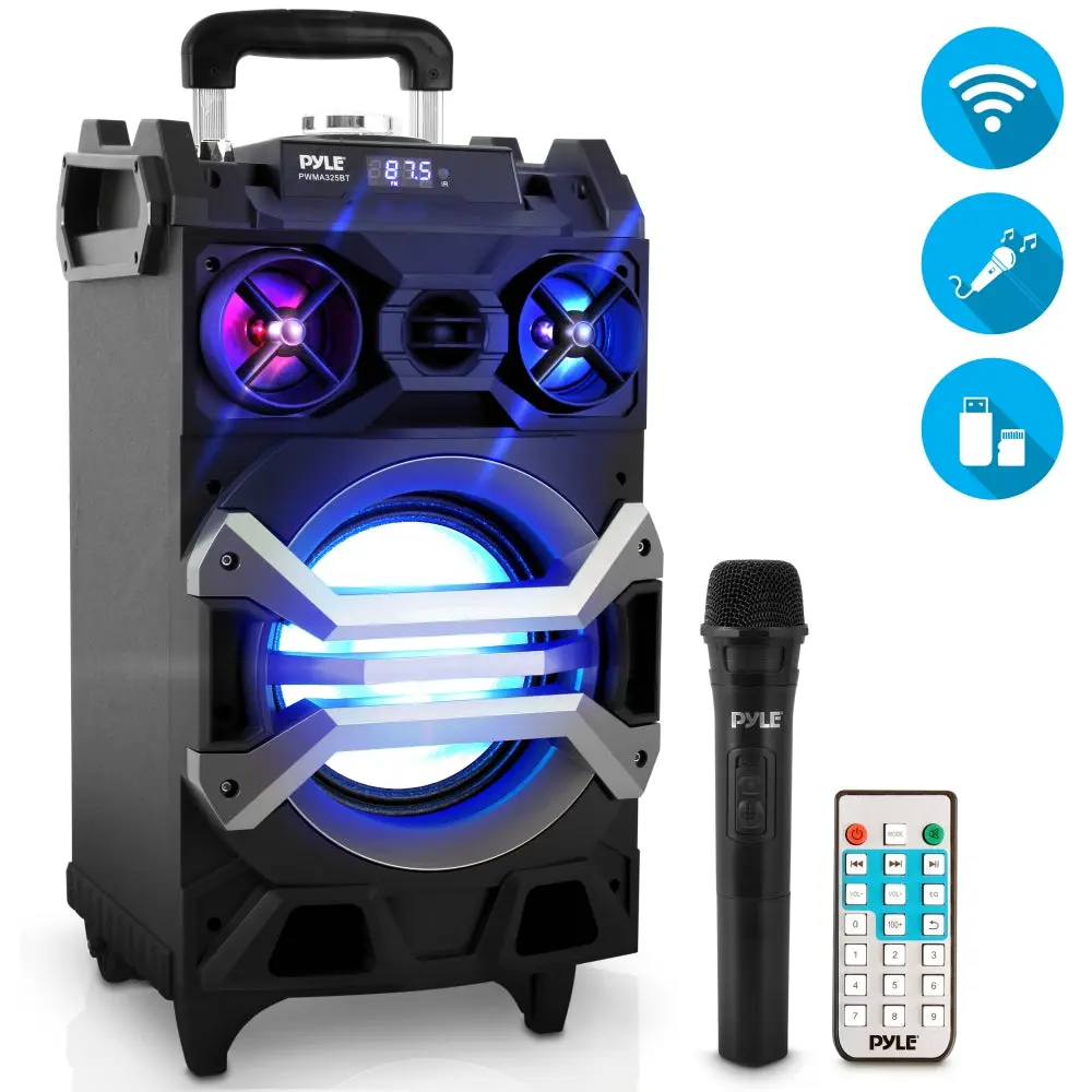 Portable Digital Karaoke Speaker - 500W Rechargeable Wireless Bluetooth Stereo Audio Device with Handle Micro, SD Card, MP3 Support, LCD Display, Remote & Button Controls, DJ Lights, Radio, Smartphone Compatibility, Memory Function, USB & Cable Connection