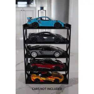 Model Car 5 Car Display Stand ONLY For 1/32-1/43 Diecast w Wall Mount Hanging Shelf Storage Diorama Model Car Pull Back Jada Fits 1/32, 1/36, 1/38, 1/43 Organiser Racks Hook