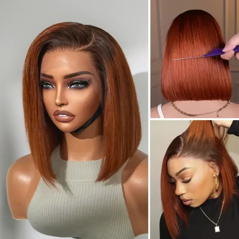 [LIVE] Ginger Ombre 13x4 Lace Front Glueless Blunt Cut Bob Human Hair Wig