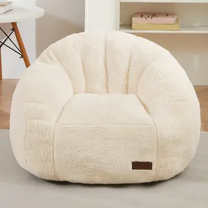 [Cute Size] MAXYOYO Shell Shaped Bean Bag Chair, Faux Fur Compact Lounger with High-Quality Foam Filling
