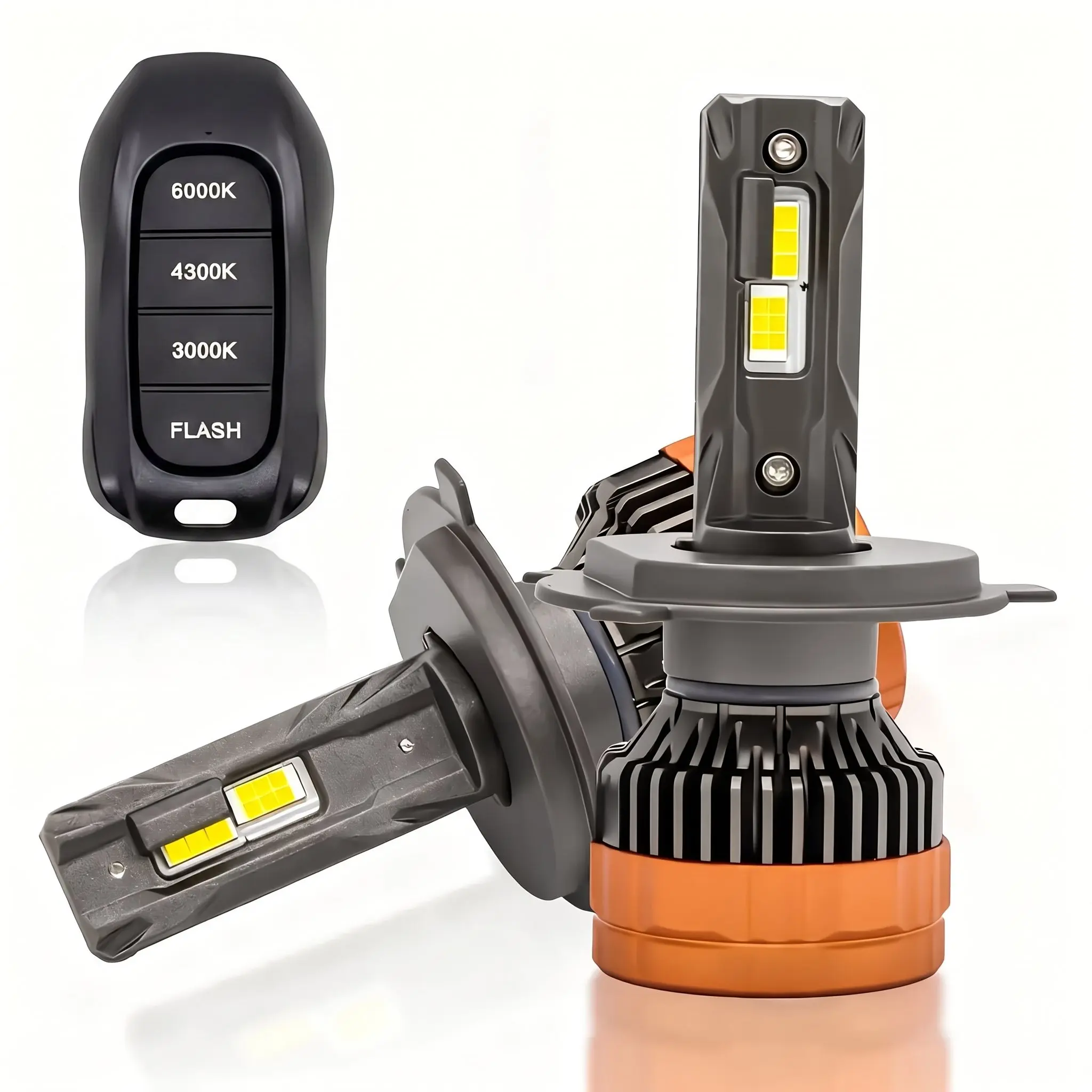 Rimthin Tri-colour Strobe Lights, 4 modes, 6000K/4300K/3000K, supports strobe mode, compatible with H11+9005, 9005+9006, H11, H1, 9008, H7 and H4, with cooling fan.