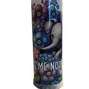 Forget Me Not Tumbler - Floral Design with Elephant - Ideal for Drinkware - Bottle Water Bottles Cup Reusable