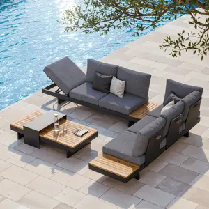 Homary Tevara 4-Piece Outdoor Teak & Aluminum Modular Sofa Set for 6 in3 color