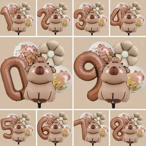 Large Chocolate Brown Capybara-Shaped 0-9 Number Aluminum Foil Balloons for Animal Theme Birthday Party Decorations - Durable, Weather-Resistant, Reusable, Safe for Ages 3+