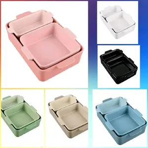 Set of 3 Large Serving Trays, Party Platters and Ceramic Non-Stick Bakeware For Appetizers, Charcuterie, Snack, Dessert, Casserole, Sour Dough Bread Loaf - Pink Champagne