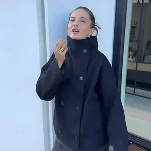 Autumn Unisex Style Versatile Elegant Commuter Stand Collar Double-Breasted Short Coat