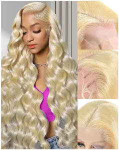 TikTokShopBlackFriday Kapelli Hair 613 13x4 Lace Front Wig Human Hair 200 Density Body Wave Blonde 28 Inch Full Thick HD Transparent Lace Pre Plucked with Baby Hair for Women