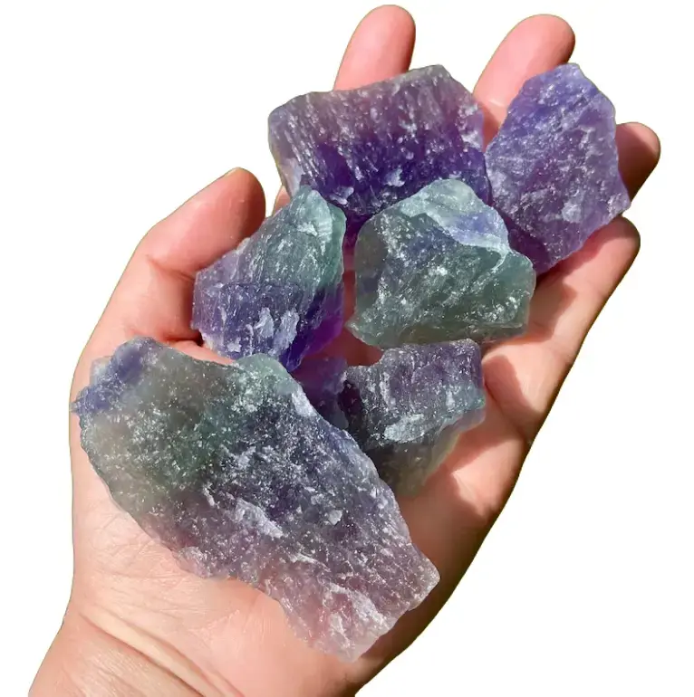 3-Piece Raw Rainbow Fluorite Crystal Bundle, Rough Chakra Energy Stones for Grounding & DIY Jewelry Making, Semiprecious Semi-Finished Jewelry Accessories, Chakra Energy Stone