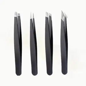 4-pcs Stainless Steel Eyebrow Tweezers Set for Women Travel&Home Kit,Professional Hair Pluckers Professional Eyebrow Shaping Beauty Kit Black