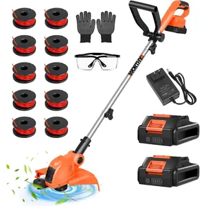 Weed Wacker Weed Eater 21V: Cordless Electric String Trimmer and Edger Lawn Tool 2in1, 12"  Width Lightweight Grass Trimmer,   with 2x2000mAh  and Charger for Small Yards