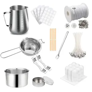 DIY Handmade Aromatherapy Candle Tool Set, Stainless Steel Wax Pot, Smokeless Wax Core, Thread Cotton, Wax Core Holder, Stirring