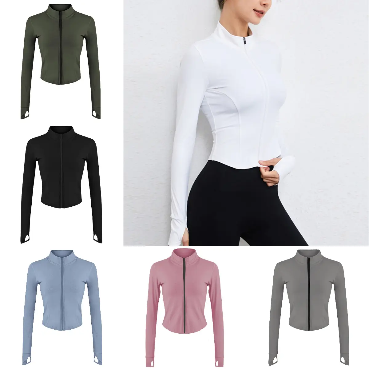 Women's Full Zip Seamless Workout Jacket Running Yoga Slim Fit Track Jacket